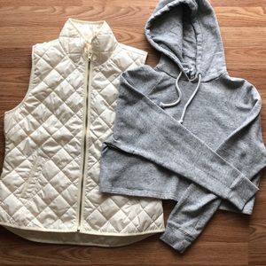 BUNDLE! White Puff Vest w/ cropped H&M grey hoodie